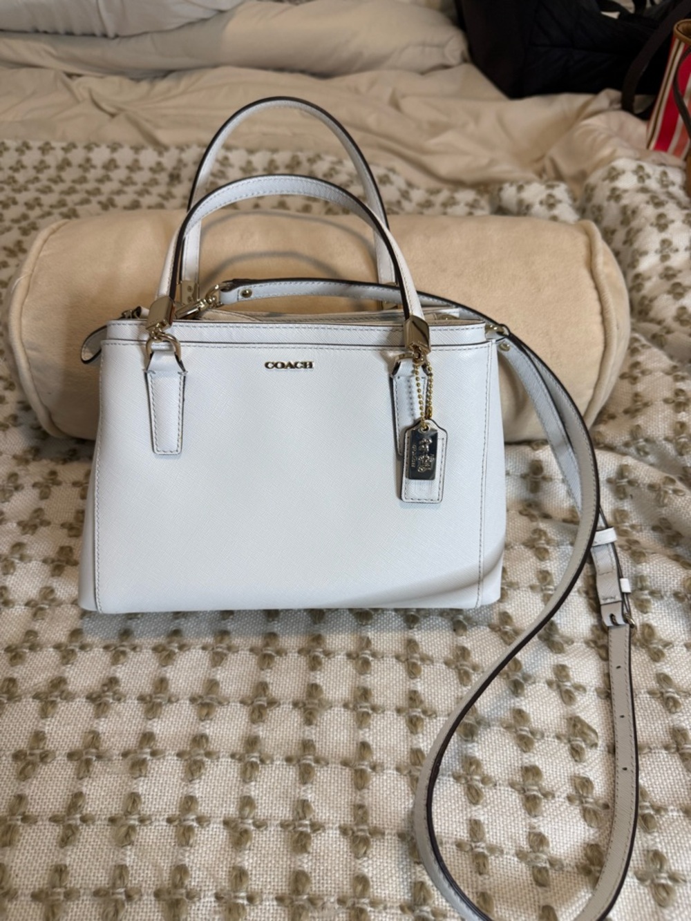 Coach White Leather Satchel with Removable Crossbody Strap